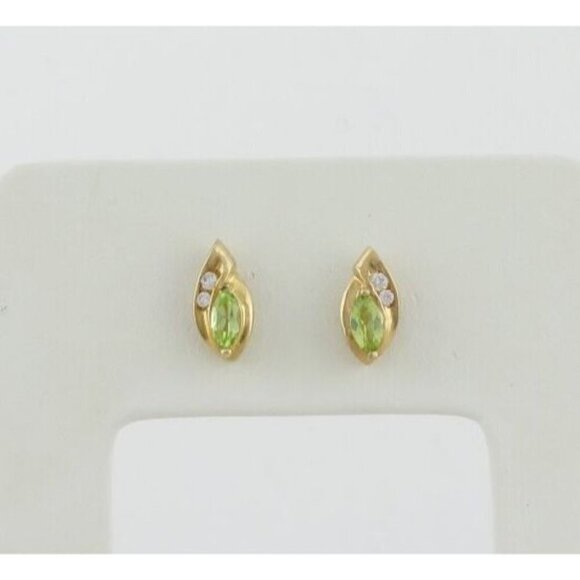 10k Yellow Gold Natural Peridot and Cubic Zirconia Earrings Stud Post - Picture 5 of 8